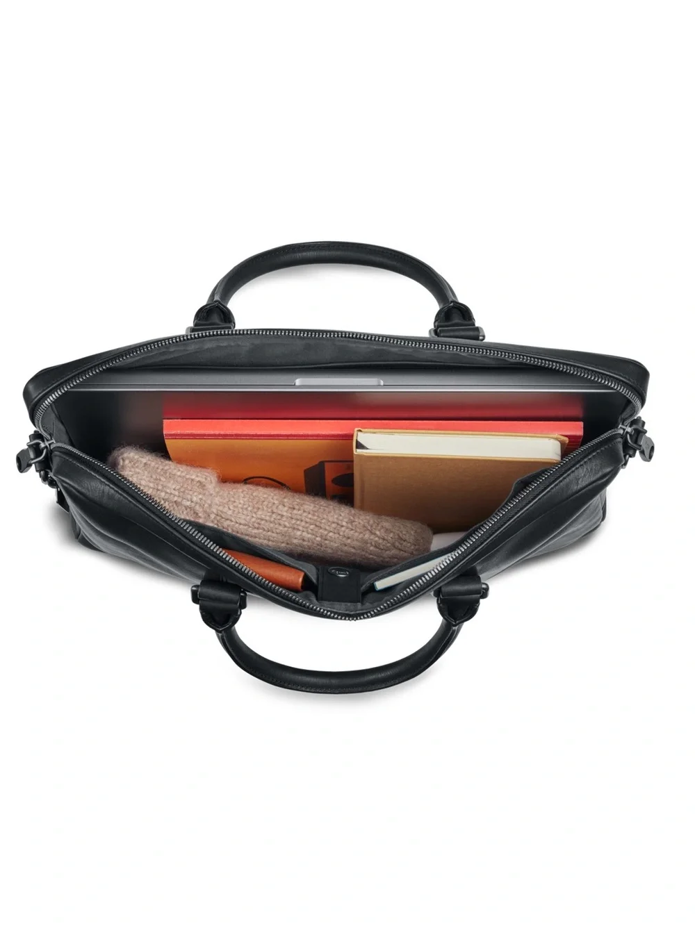 Shinola Black Leather Computer Briefcase with Removable Strap